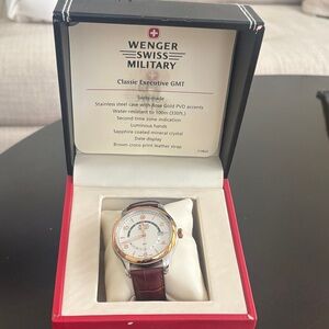 Wenger Swiss Military GMT Watch - Silver and Brown